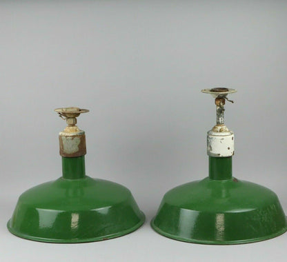 Industrial Light fixture 16.5" in diameter, Porcelain /Metal Green, set of 2