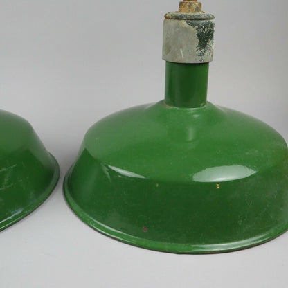 Industrial Light fixture 16.5" in diameter, Porcelain /Metal Green, set of 2