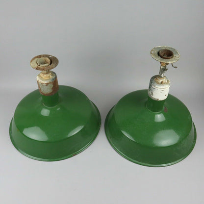 Industrial Light fixture 16.5" in diameter, Porcelain /Metal Green, set of 2