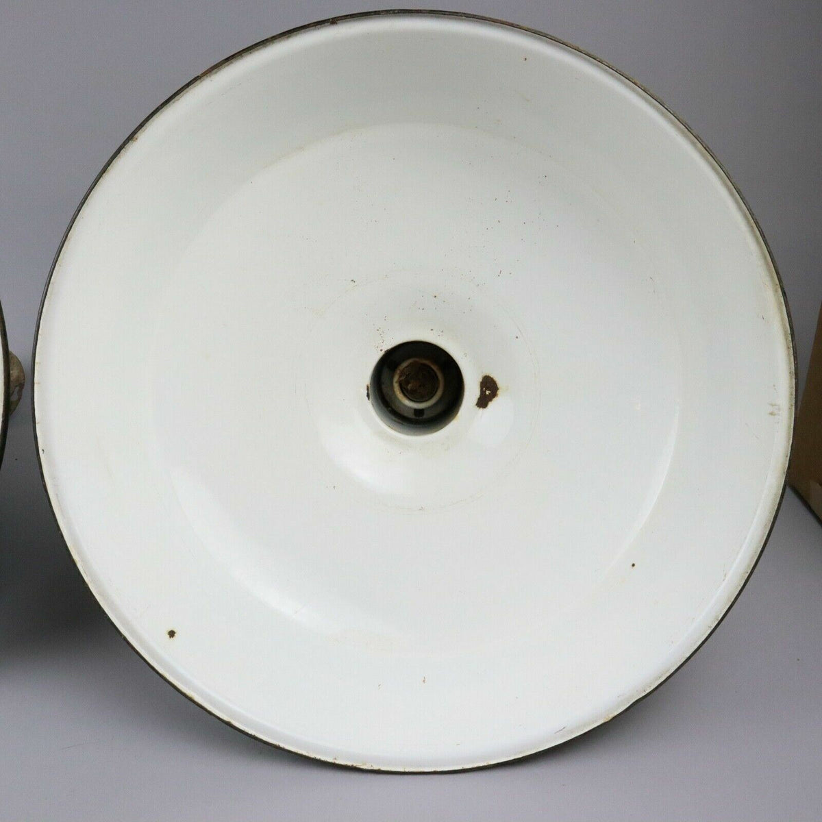 Industrial Light fixture 16.5" in diameter, Porcelain /Metal Green, set of 2