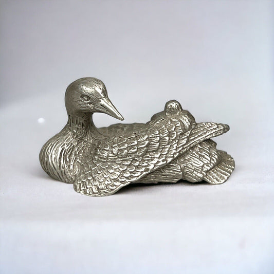 Duck and Baby Pewter Figurine - Sparta Pewter Canada - Miniature 2"