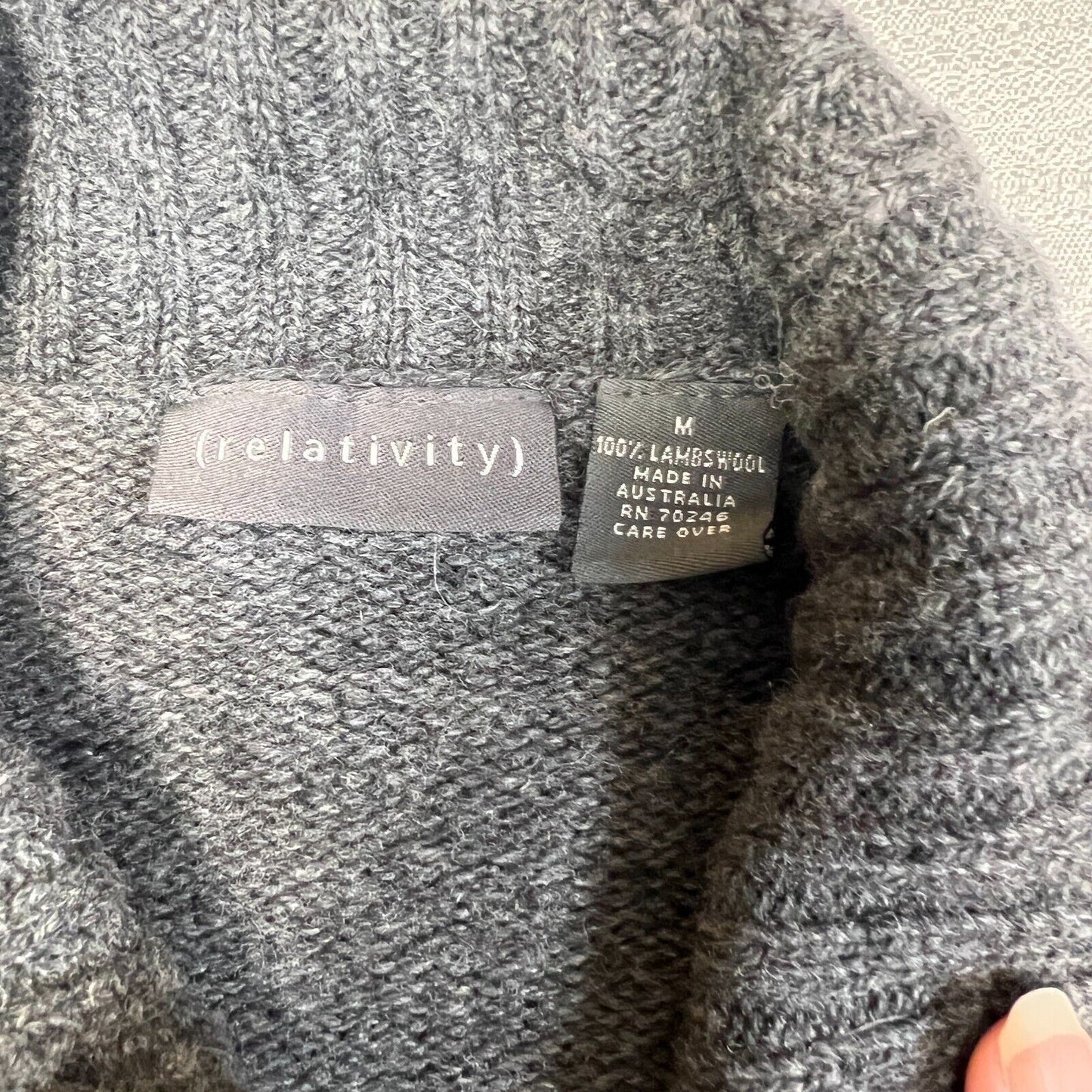 Relativity 100% Lambswool, Grey Cardigan Sweater, Size Medium