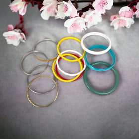 Set of 11 Bangle Bracelets 7", Enamel, Pink, Yellow, Silver, White, Monet, Japan