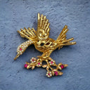 BSK Gold Colored Filigree Hardware Brooch Bird on a Branch -Benny,Slovitt, Kaslo