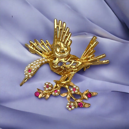 BSK Gold Colored Filigree Hardware Brooch Bird on a Branch -Benny,Slovitt, Kaslo