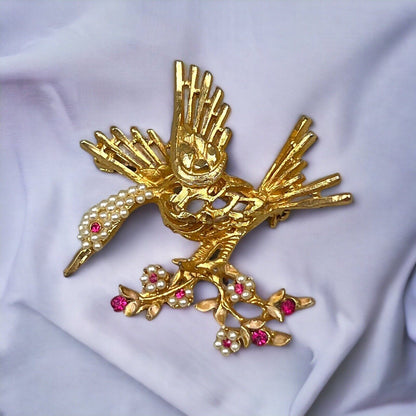 BSK Gold Colored Filigree Hardware Brooch Bird on a Branch -Benny,Slovitt, Kaslo