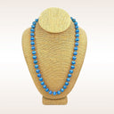 Vintage Blue Thread Wrapped Bead Necklace Gold Tone Accent Beads 31"