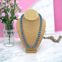 Vintage Blue Thread Wrapped Bead Necklace Gold Tone Accent Beads 31"