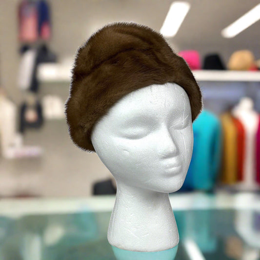 1950's Francios Paris New York Pillbox Brown Mink Hat from Sweden