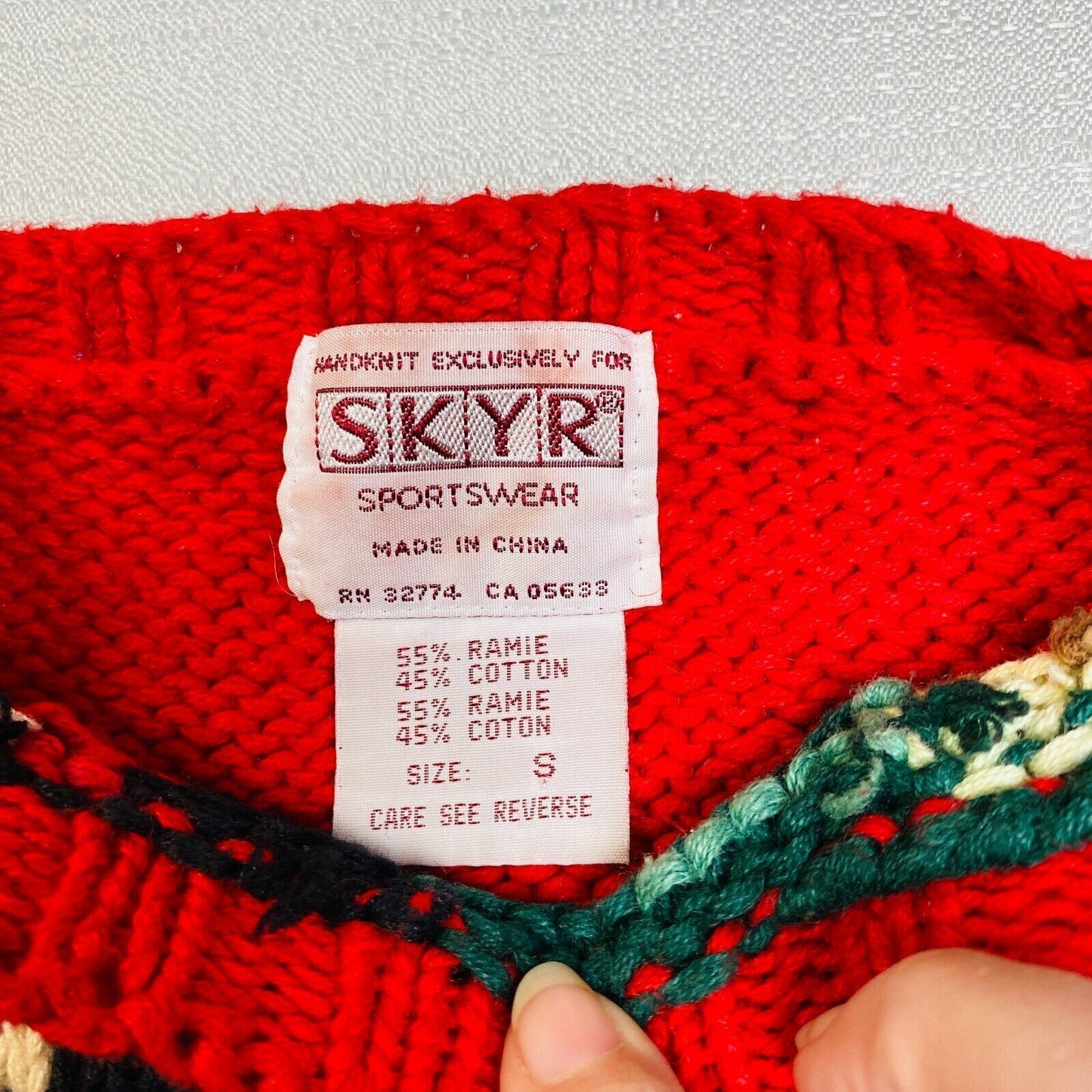Vintage Skyr Sportswear Patched Style Colors Handknit Sweater Size Small