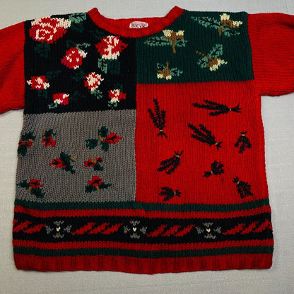 Vintage Skyr Sportswear Patched Style Colors Handknit Sweater Size Small