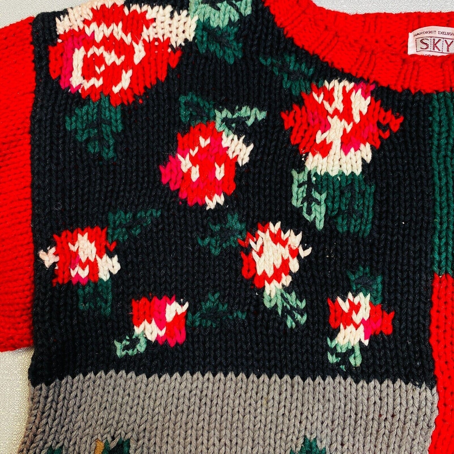 Vintage Skyr Sportswear Patched Style Colors Handknit Sweater Size Small