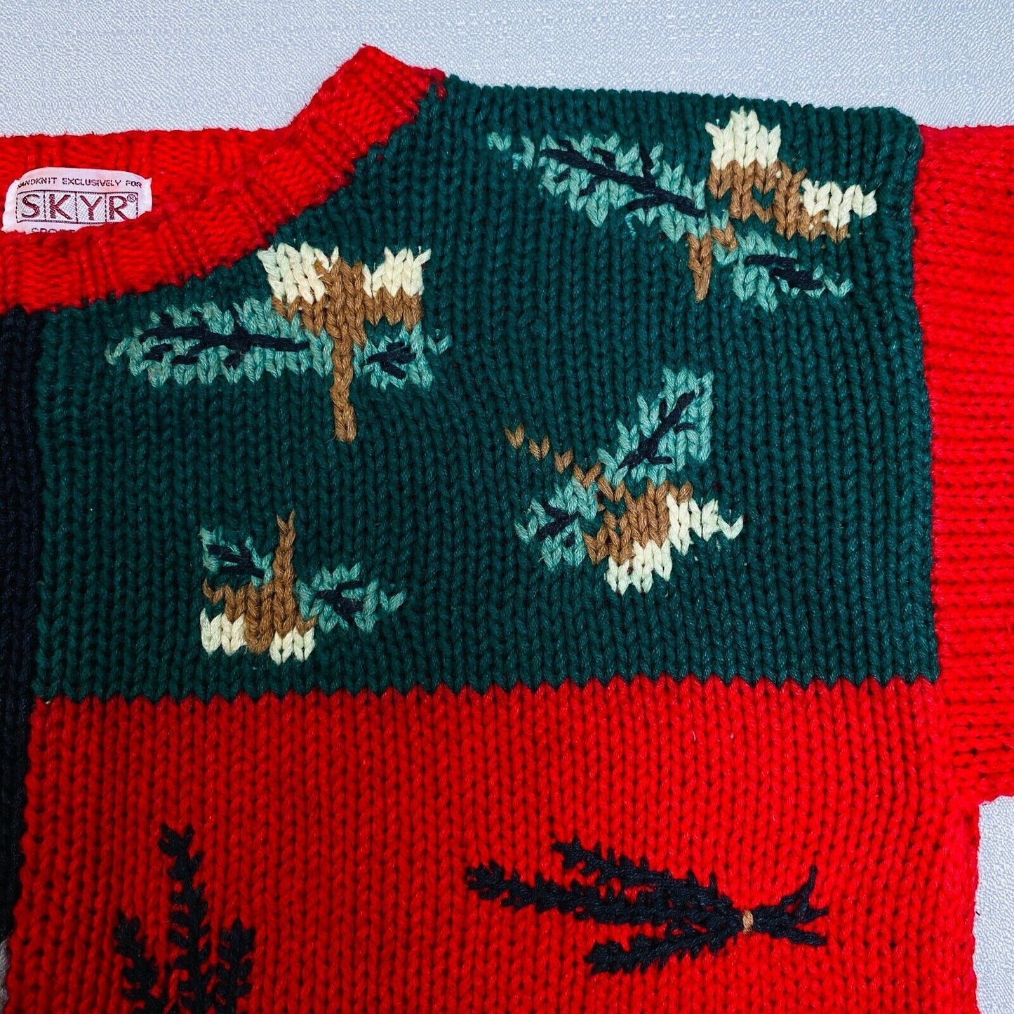 Vintage Skyr Sportswear Patched Style Colors Handknit Sweater Size Small