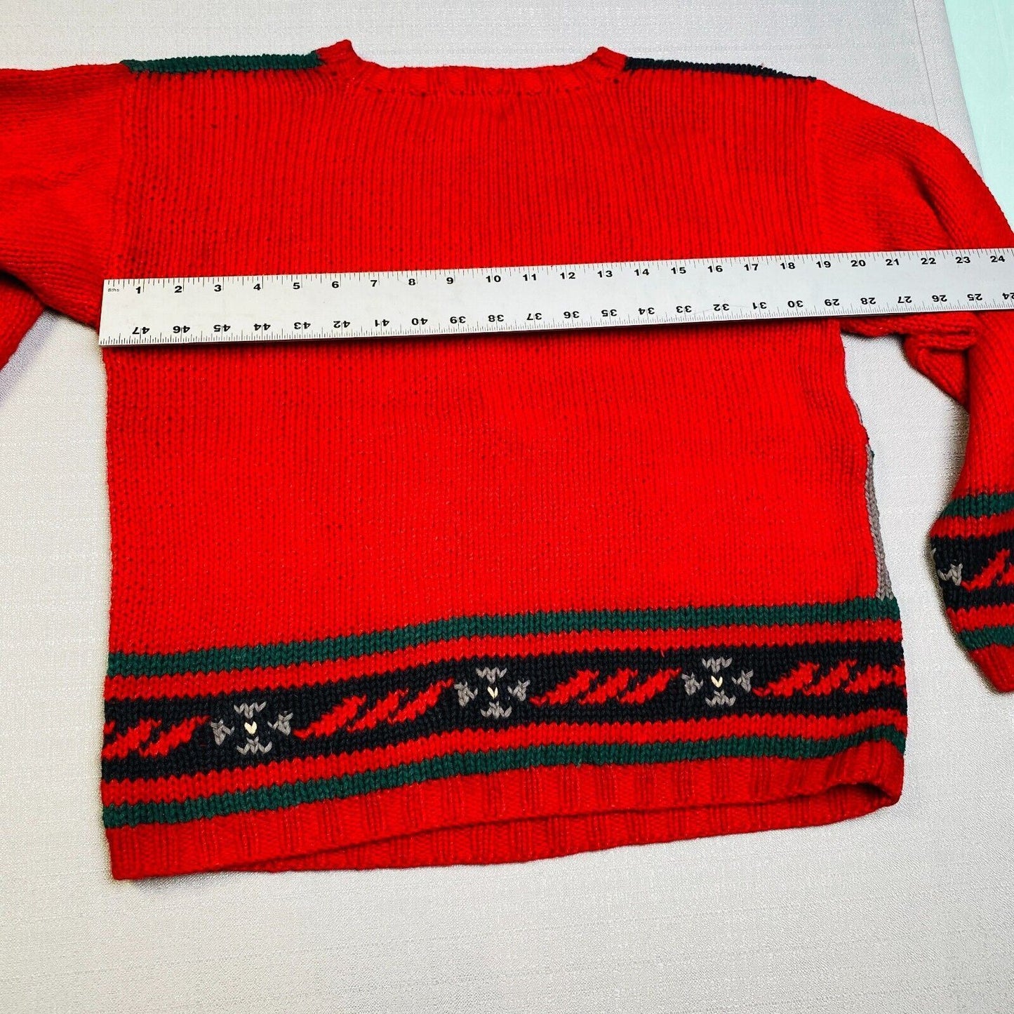 Vintage Skyr Sportswear Patched Style Colors Handknit Sweater Size Small
