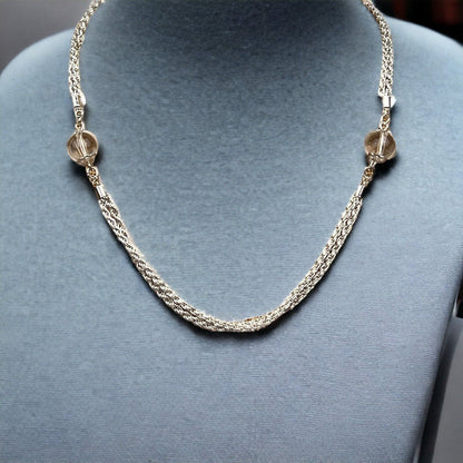 Vintage Costume Jewelry Necklace on Silver Tone Chain with Clear Balls 29"