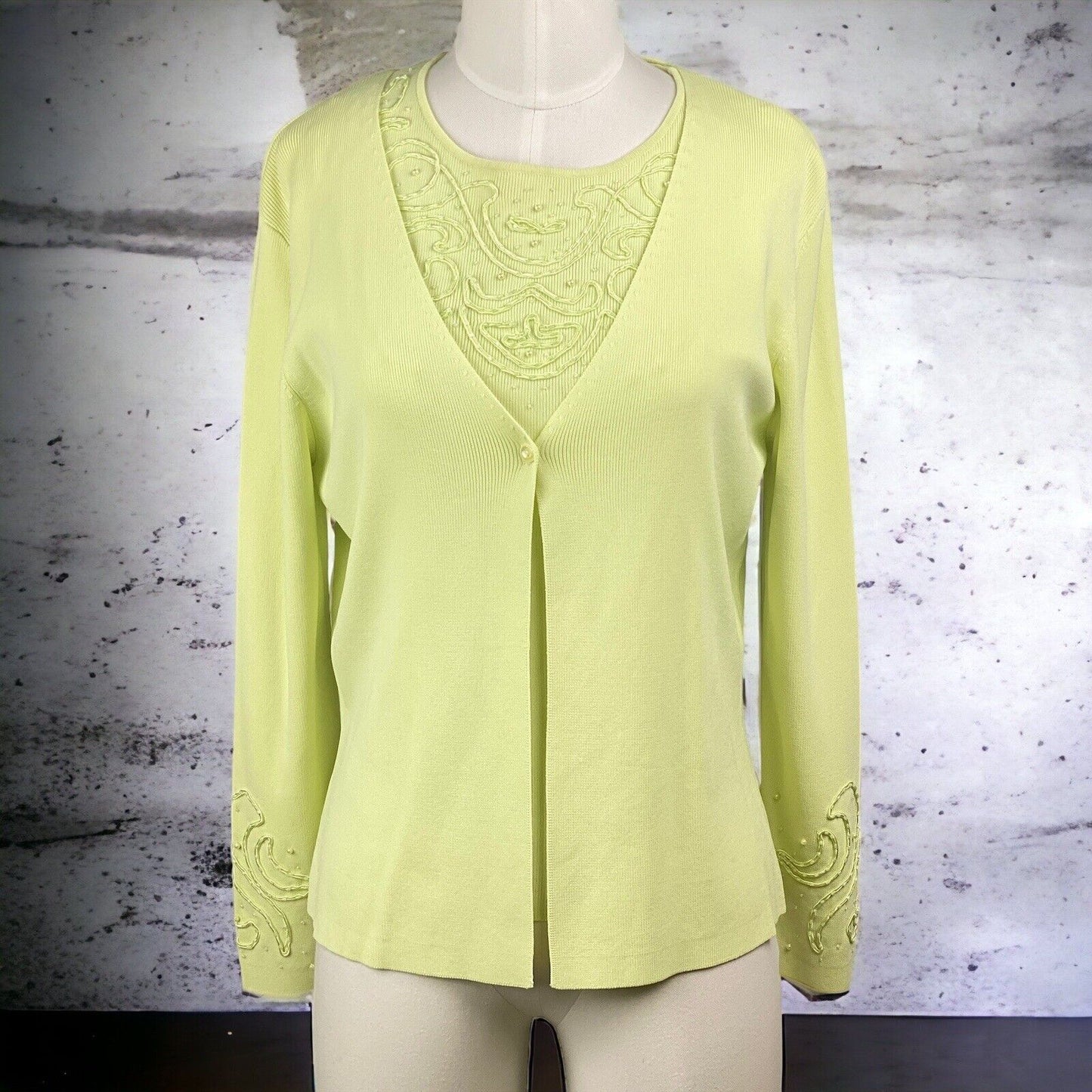 Twin Sweater Set Green Beaded Top with  PL (Petite Large)