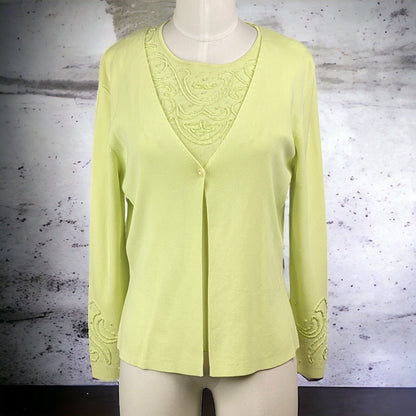 Twin Sweater Set Green Beaded Top with  PL (Petite Large)