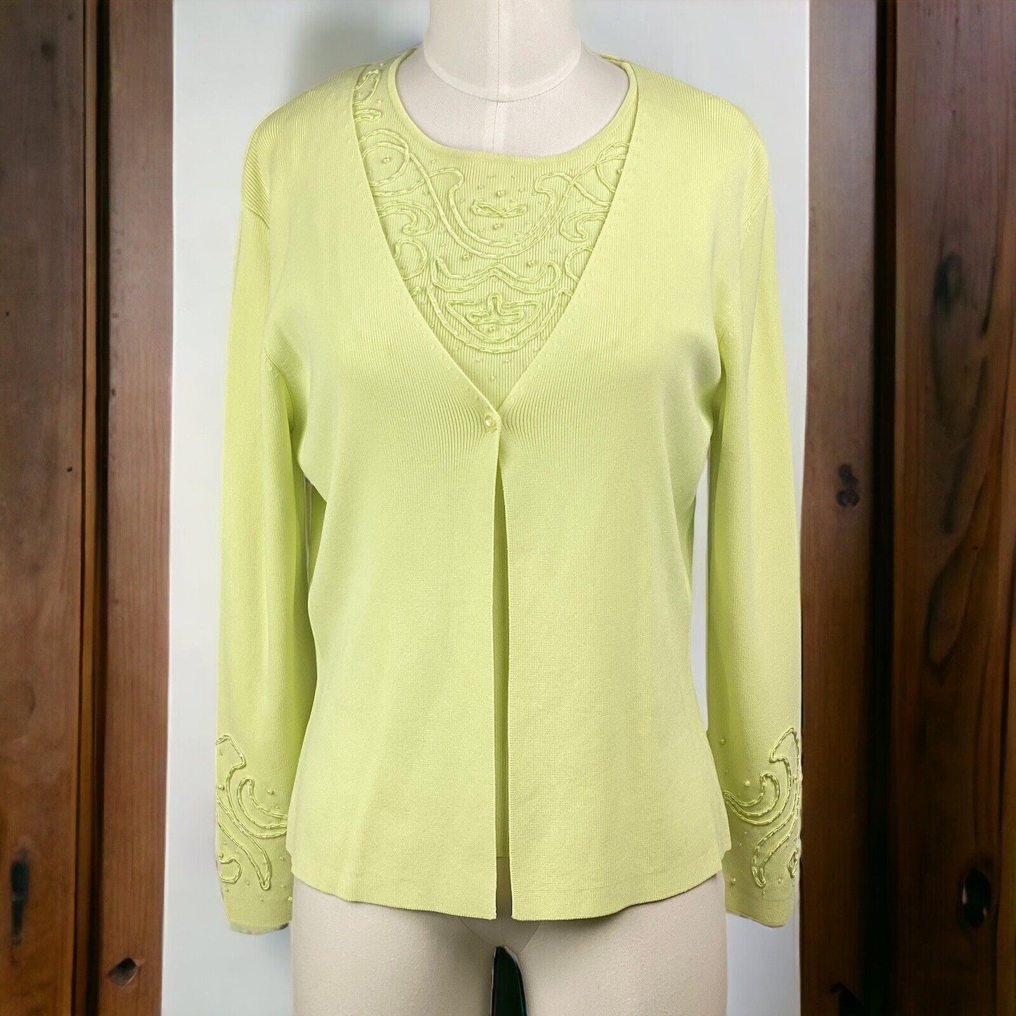 Twin Sweater Set Green Beaded Top with  PL (Petite Large)