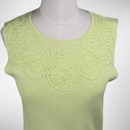 Twin Sweater Set Green Beaded Top with  PL (Petite Large)