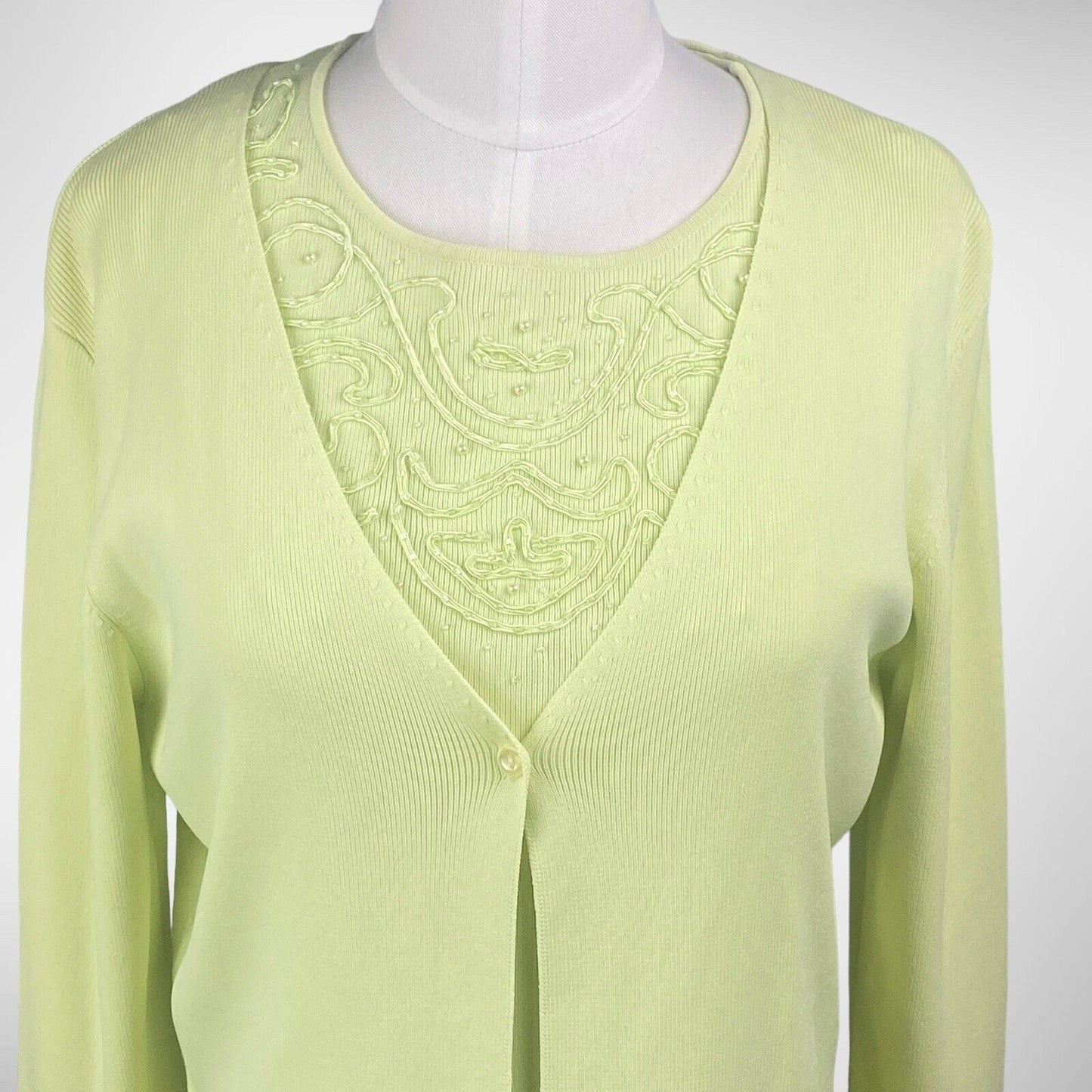 Twin Sweater Set Green Beaded Top with  PL (Petite Large)