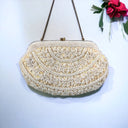 Cream Sequin Beaded Purse Evening Bag Clutch Vintage