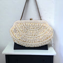 Cream Sequin Beaded Purse Evening Bag Clutch Vintage