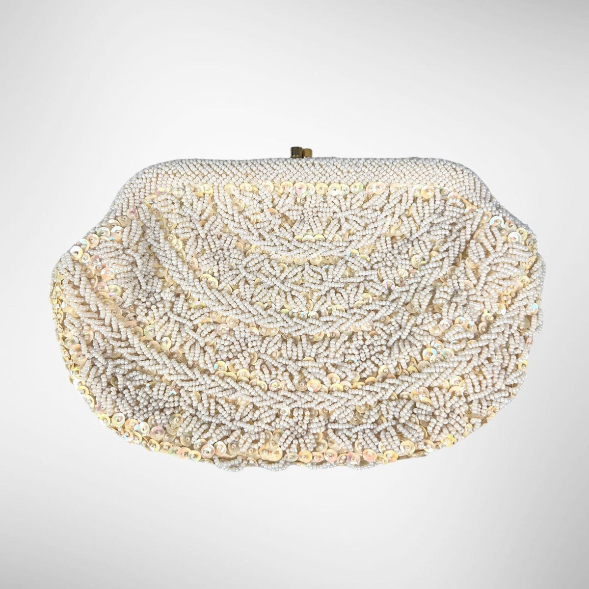 Cream Sequin Beaded Purse Evening Bag Clutch Vintage