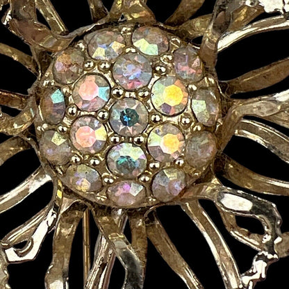 Sarah Coventry Flower Brooch Rhinestones 3 3/4" Long