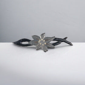 Antique Floral Brooch Black Old Plastic 3" Long