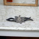 Antique Floral Brooch Black Old Plastic 3" Long