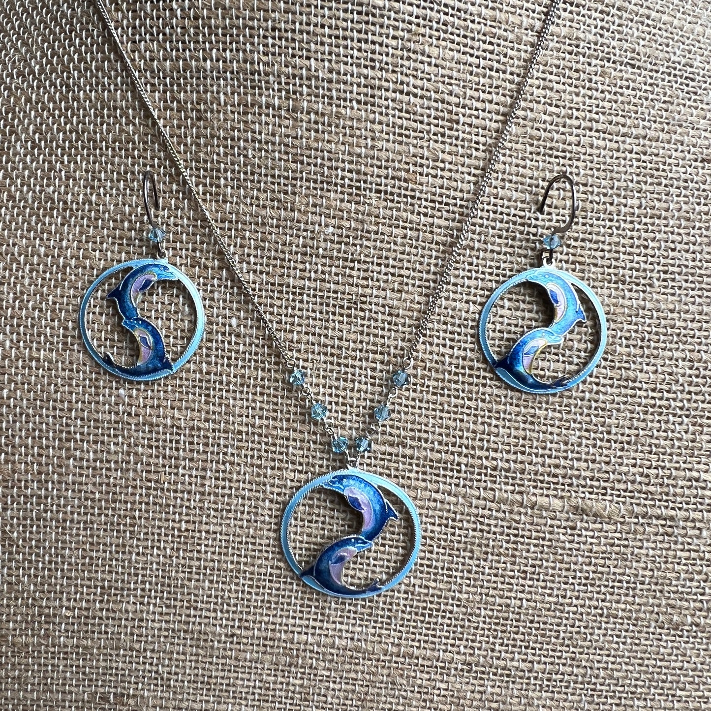 Dolphin Necklace and Earring Set, Adjustable Necklace 16" - 20"