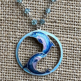 Dolphin Necklace and Earring Set, Adjustable Necklace 16" - 20"