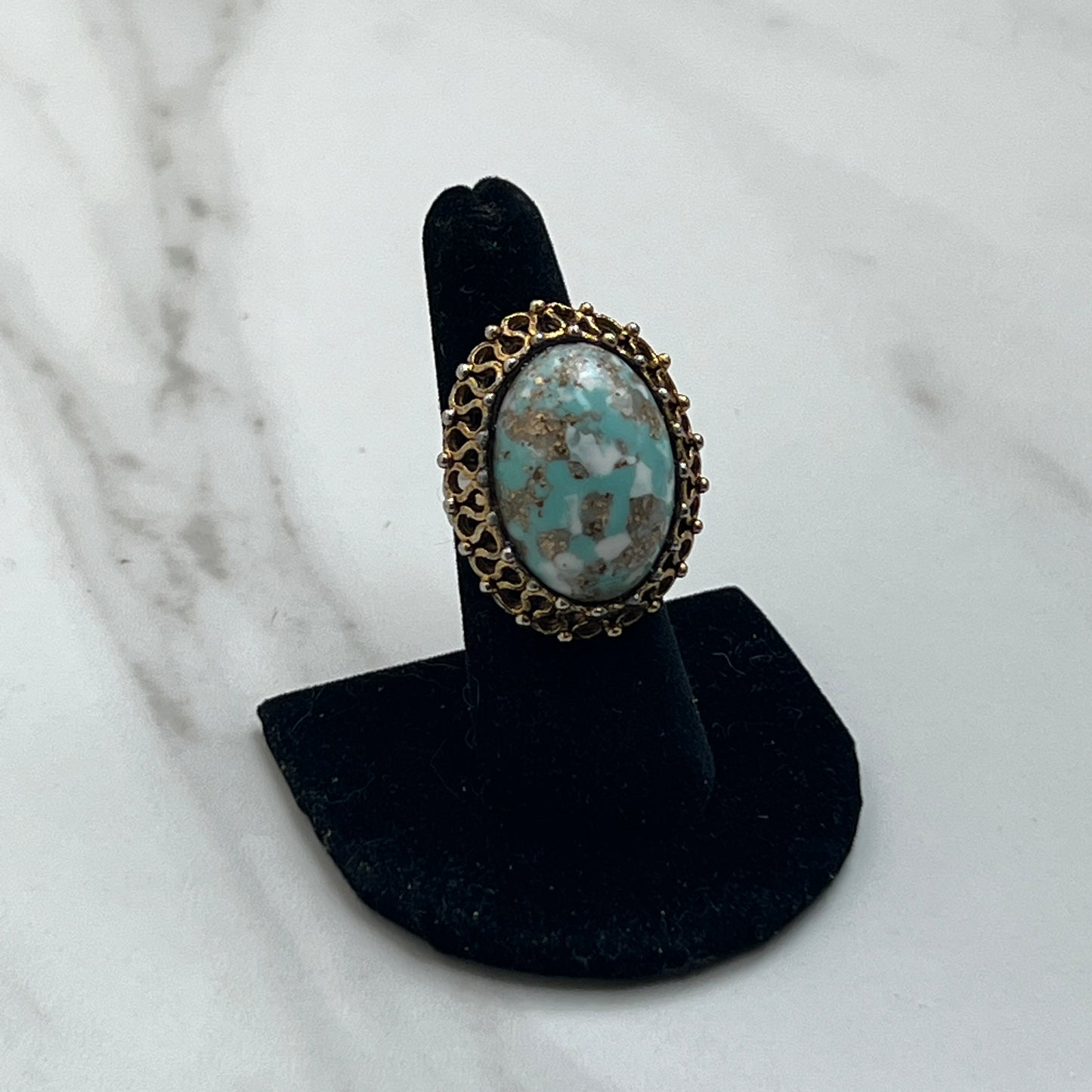 1.25" Teal, White and Gold Colored Ring (Adjustable)