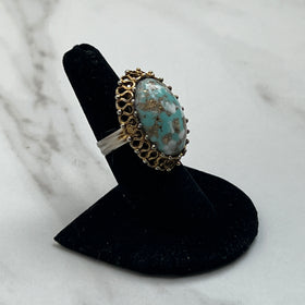 1.25" Teal, White and Gold Colored Ring (Adjustable)