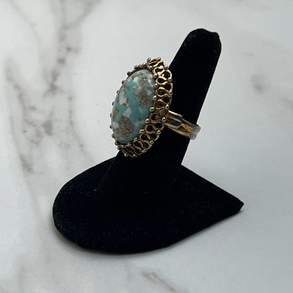 1.25" Teal, White and Gold Colored Ring (Adjustable)