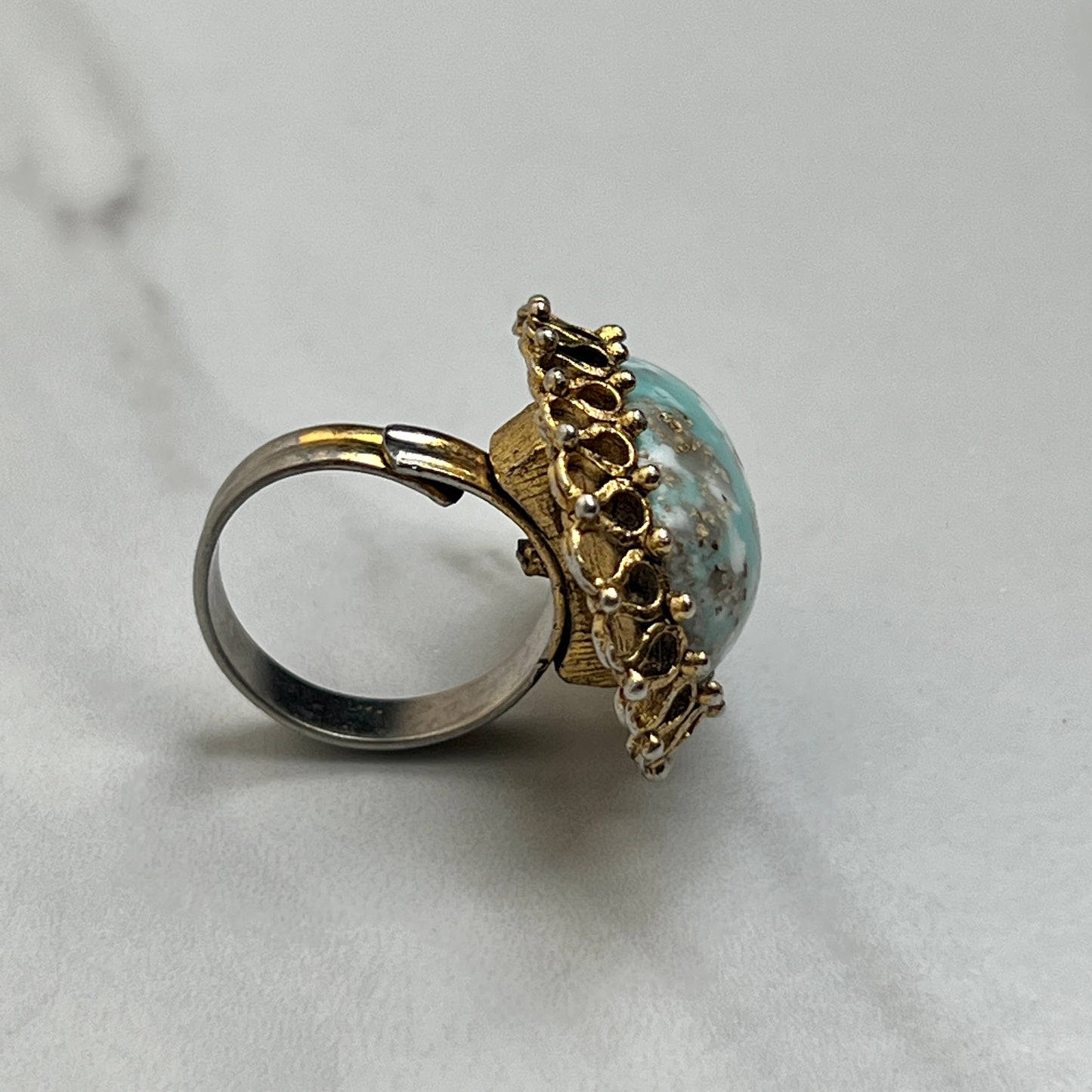 1.25" Teal, White and Gold Colored Ring (Adjustable)