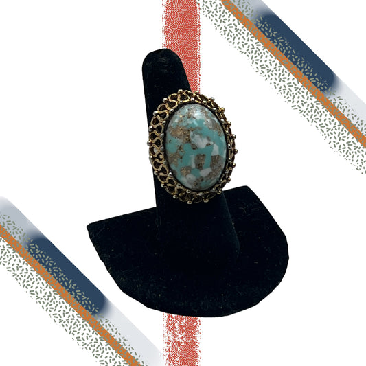 1.25" Teal, White and Gold Colored Ring (Adjustable)