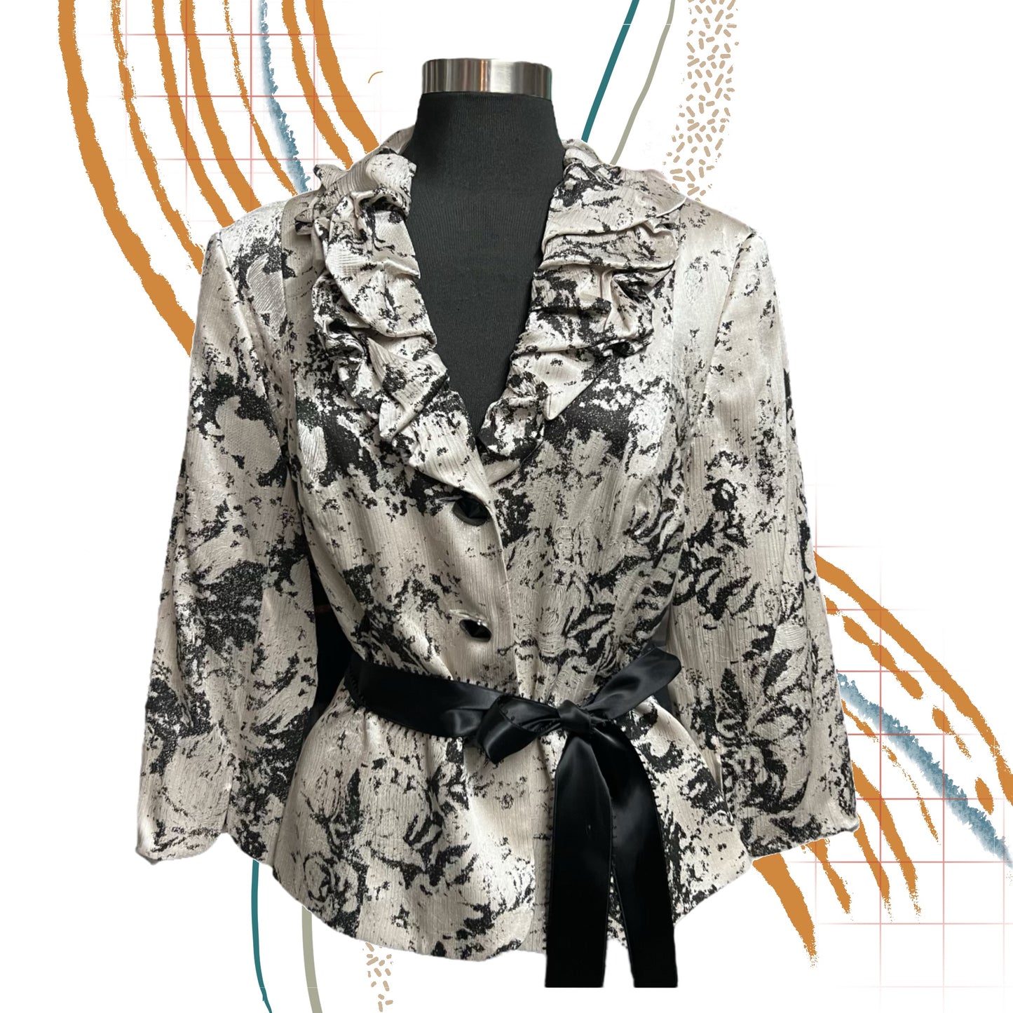 Victor Costa Gray Silver Elegant Blouse Size 12 Women's